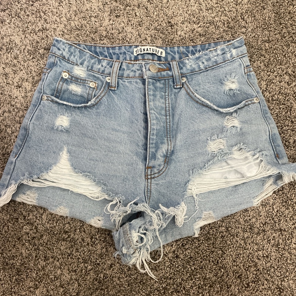 Signature8 Women's Distressed Jean Shorts - Light Blue